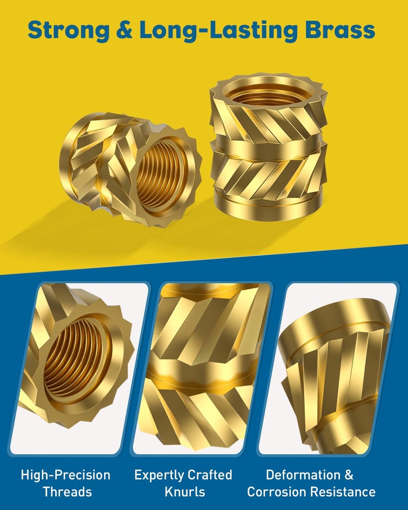 Vibit 100 Pcs Threaded Inserts for Plastic, M4 x 6 x 6 Heat Set Inserts with Soldering Tip & Adapter, Brass Heat Inserts, Metric Knurled Nut Inserts Kit for 3D Printing Components - Image 3